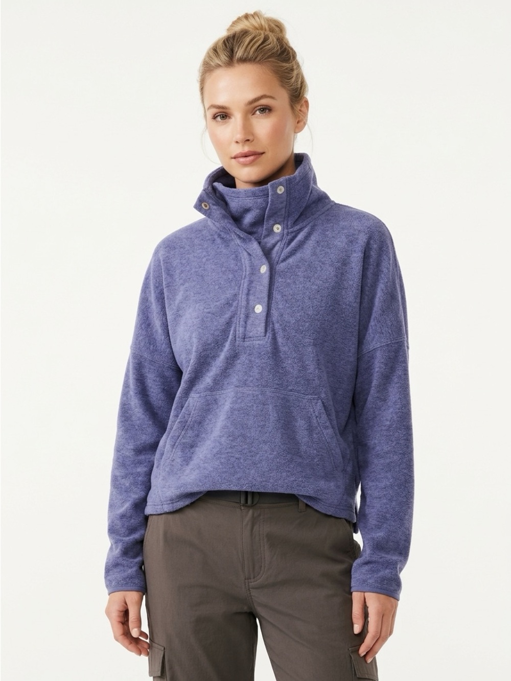 REI Co-op Button Front Terry Pullover Hemp Cotton Purple Large